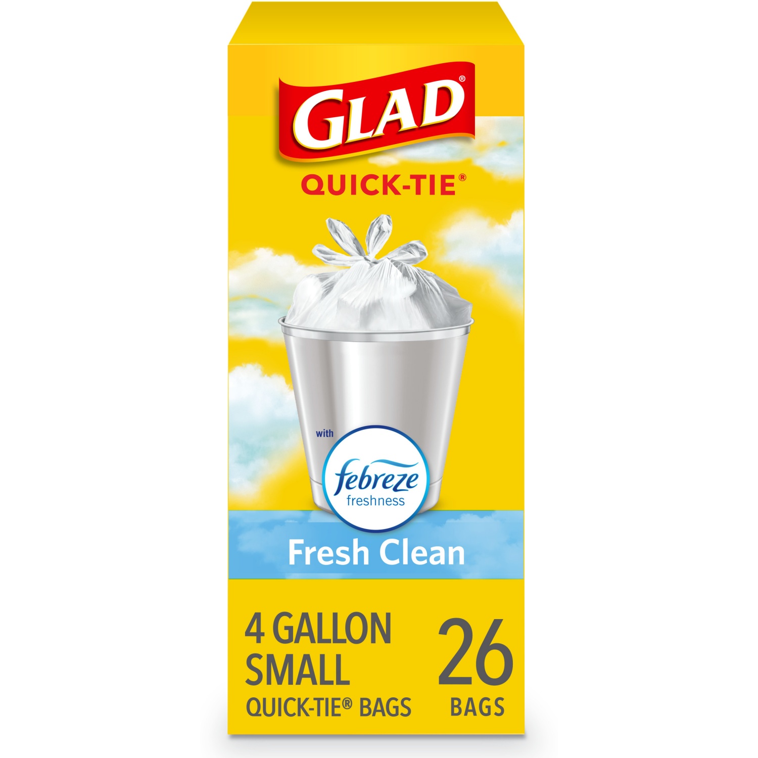 slide 1 of 8, Glad 4 Gallon Small Quick-Tie Fresh Clean Trash Bags 26 ea, 26 ct