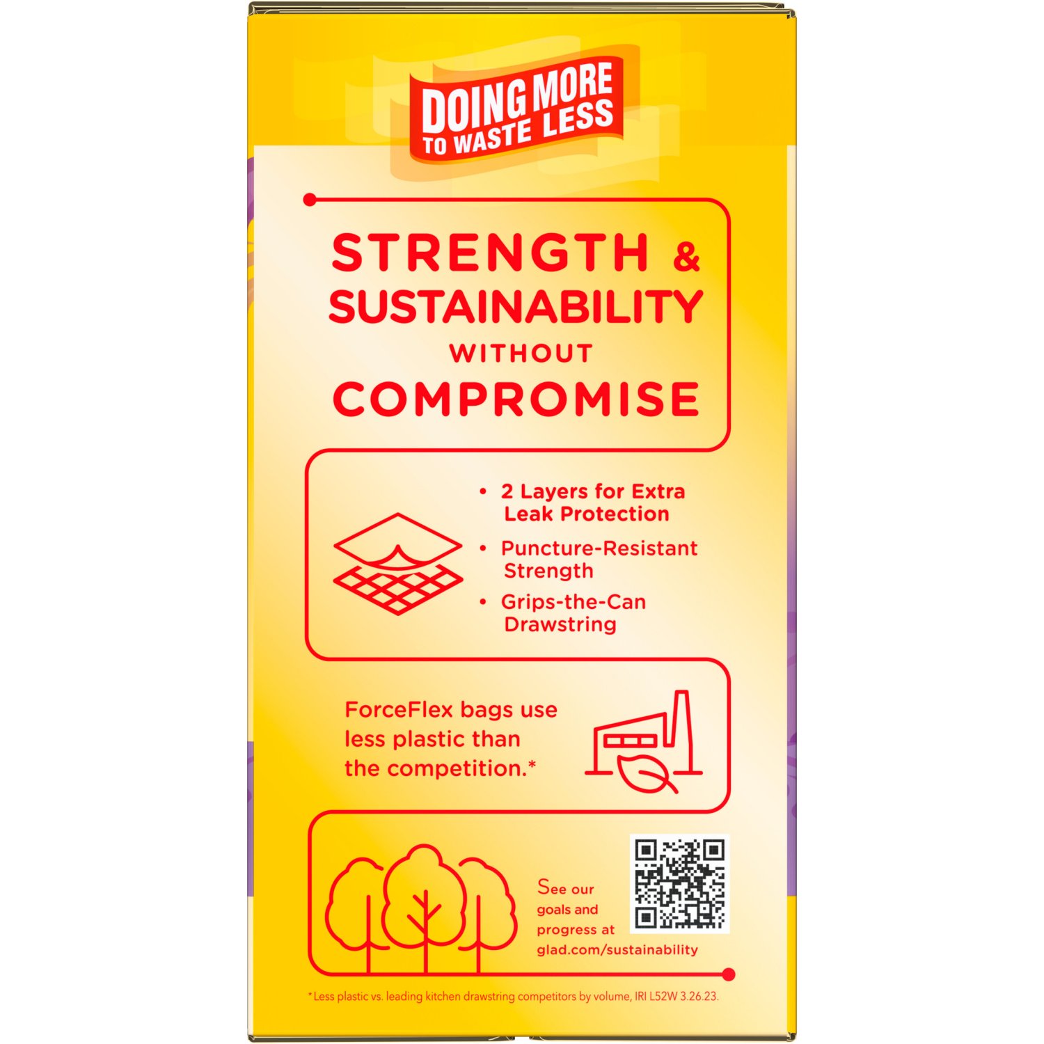 slide 3 of 8, Glad Force Flex Drawstring Gain Lavender Odor Shield 13gal 110ct, 110 ct