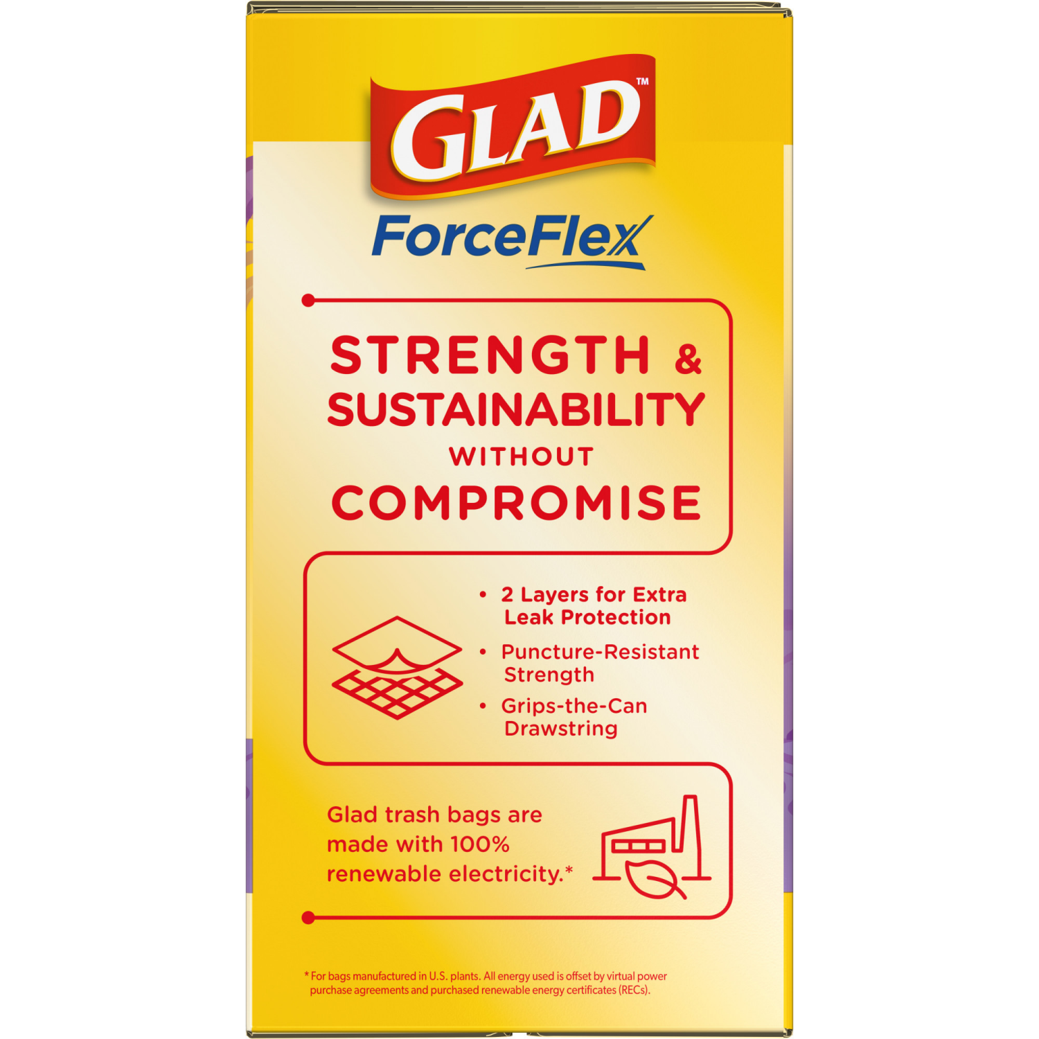 slide 3 of 8, Glad Force Flex Drawstring Gain Lavender Odor Shield 13gal 110ct, 110 ct