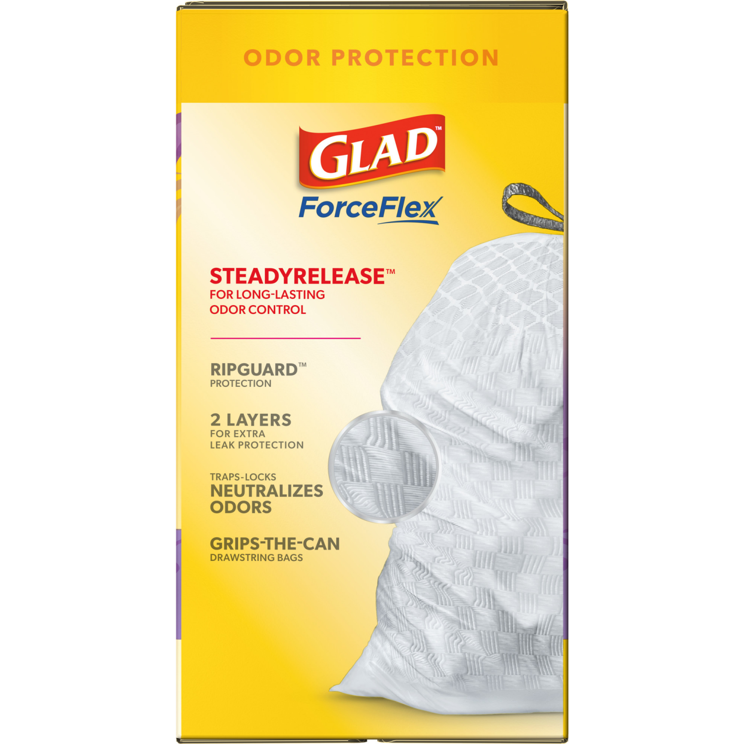 slide 5 of 8, Glad Force Flex Drawstring Gain Lavender Odor Shield 13gal 110ct, 110 ct