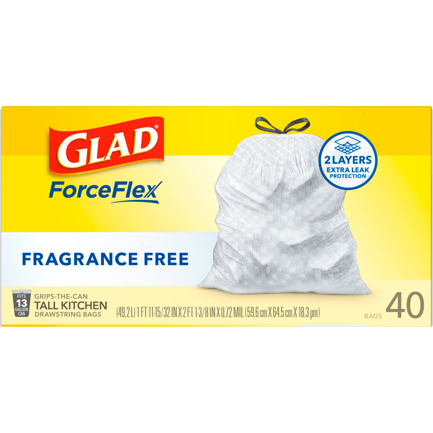slide 3 of 8, Glad Forceflex Tall Kitchen Drawstring Trash Bags 13 Gallon - 40 Count, 40 ct