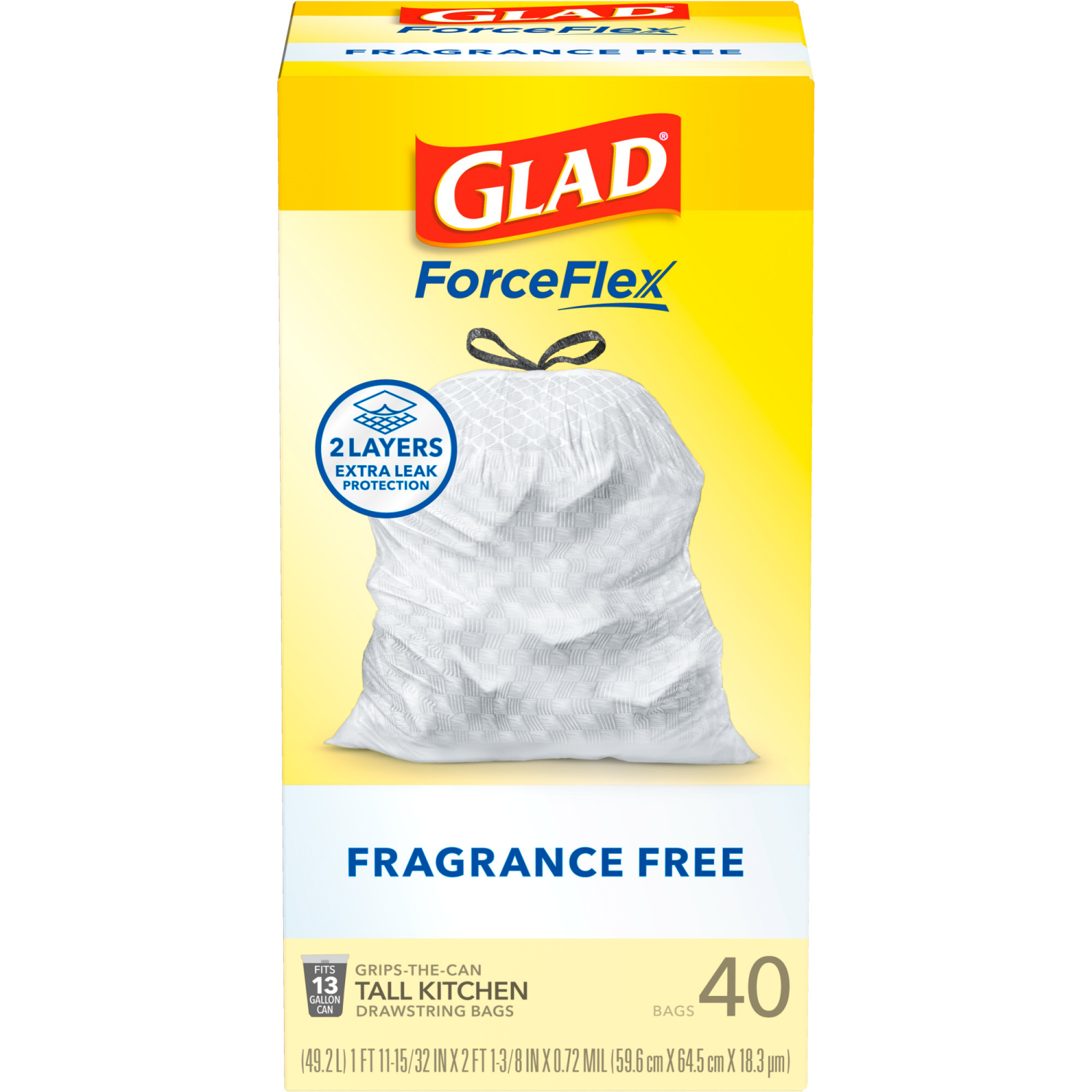 slide 6 of 8, Glad Forceflex Tall Kitchen Drawstring Trash Bags 13 Gallon - 40 Count, 40 ct