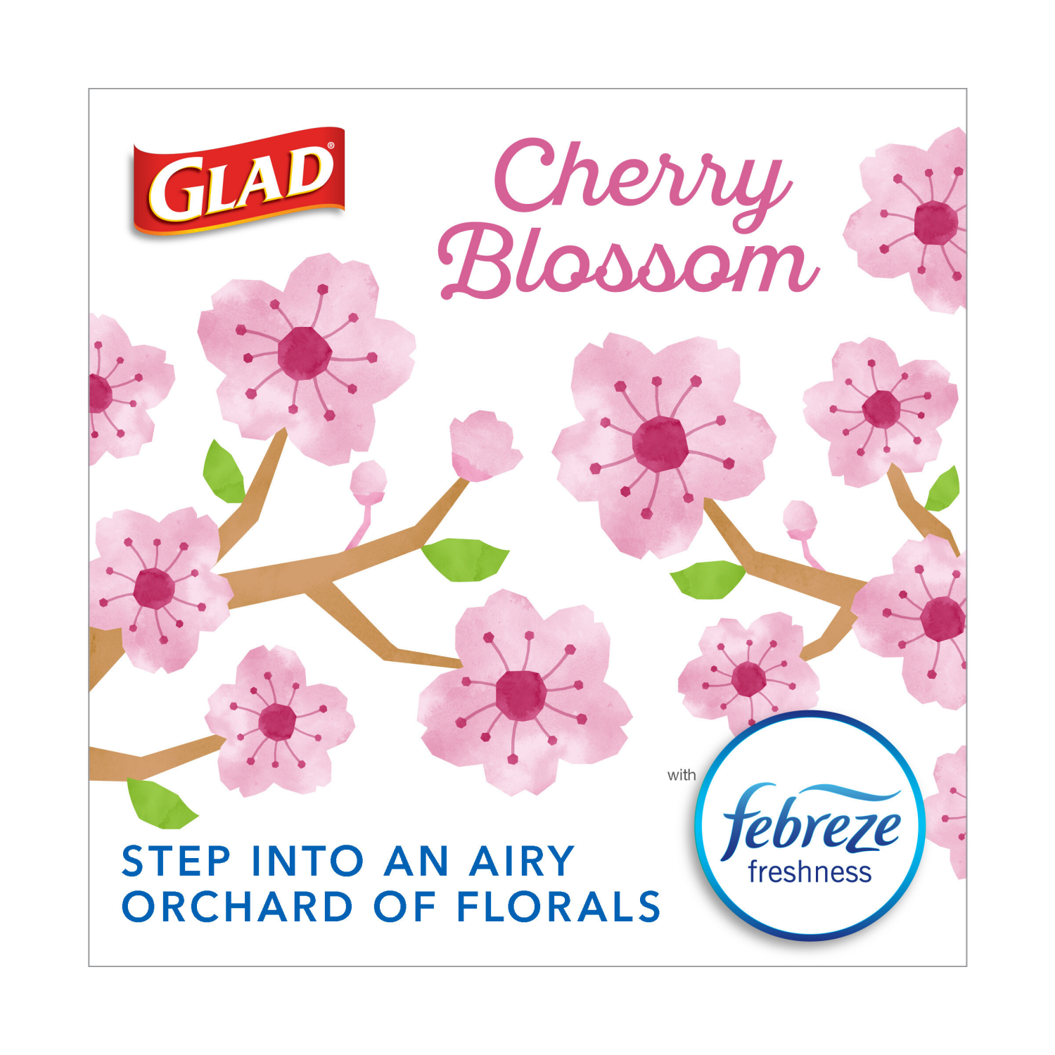 slide 4 of 8, Glad ForceFlexPlus Tall Kitchen Drawstring Febreze Cherry Blossom Trash Bags, 34 ct