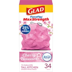 Glad ForceFlexPlus Tall Kitchen Drawstring Febreze Cherry Blossom Trash Bags