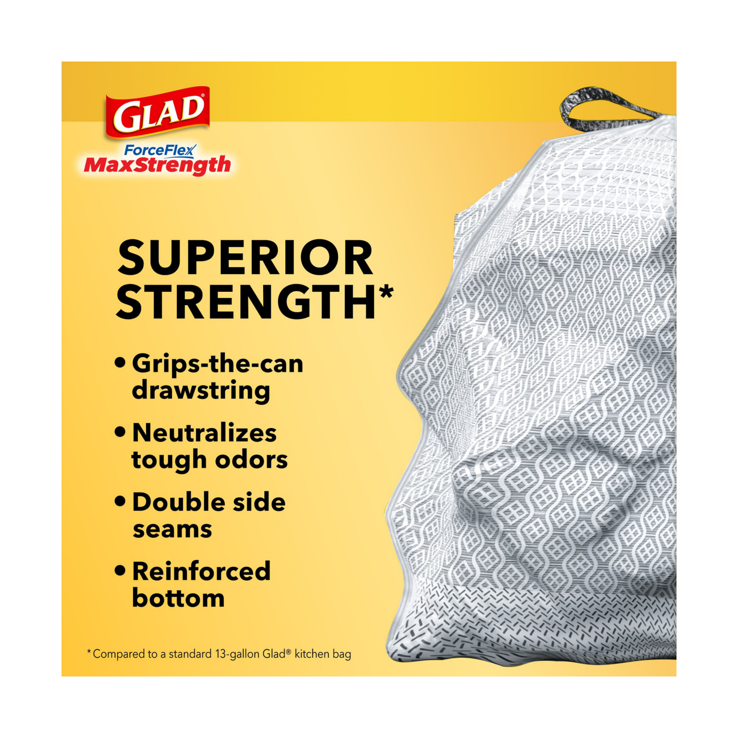 slide 8 of 8, Glad ForceFlexPlus with Clorox Tall Kitchen Drawstring Lemon Fresh Bleach Scent Trash Bags, 34 ct