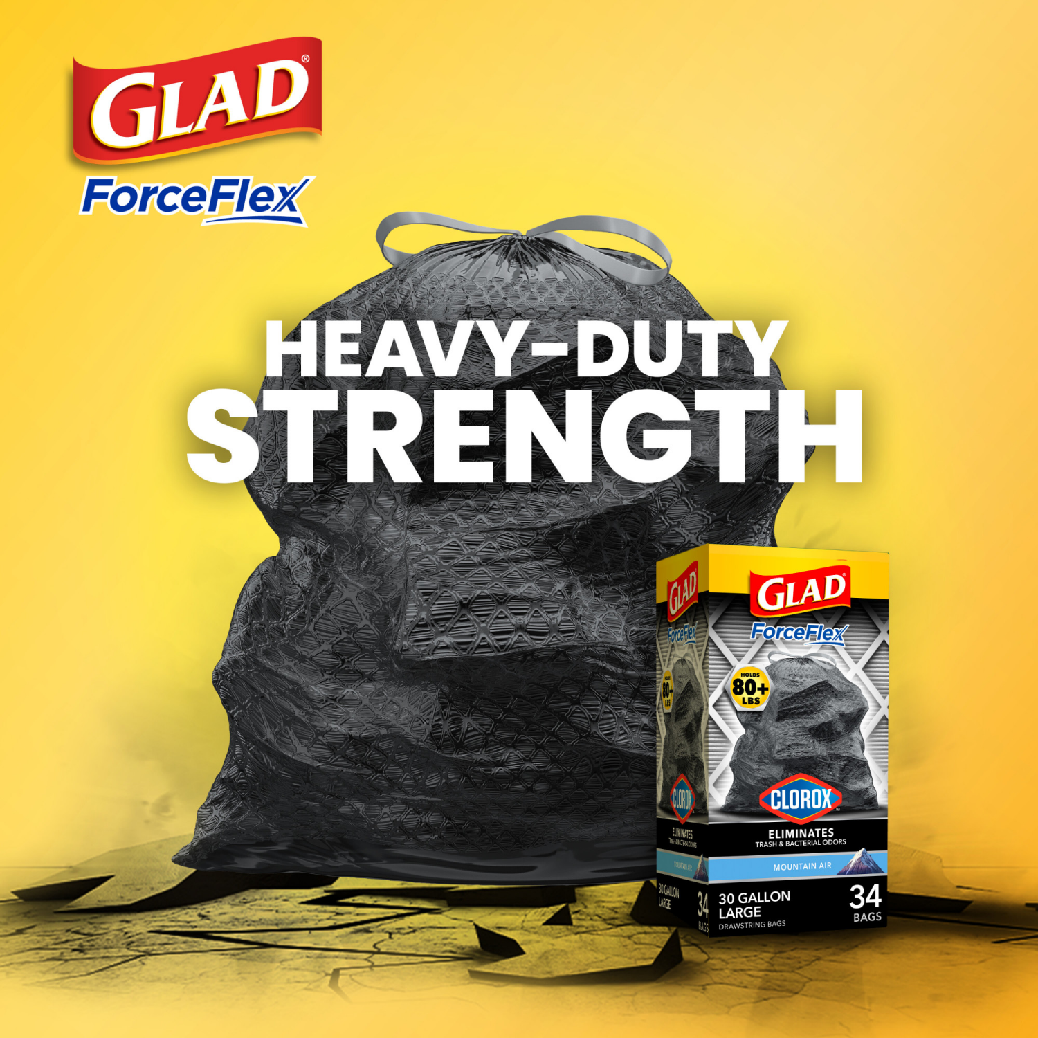slide 4 of 8, Glad ForceFlex with Clorox Large Drawstring Mountain Air Trash Bags, 25 ct