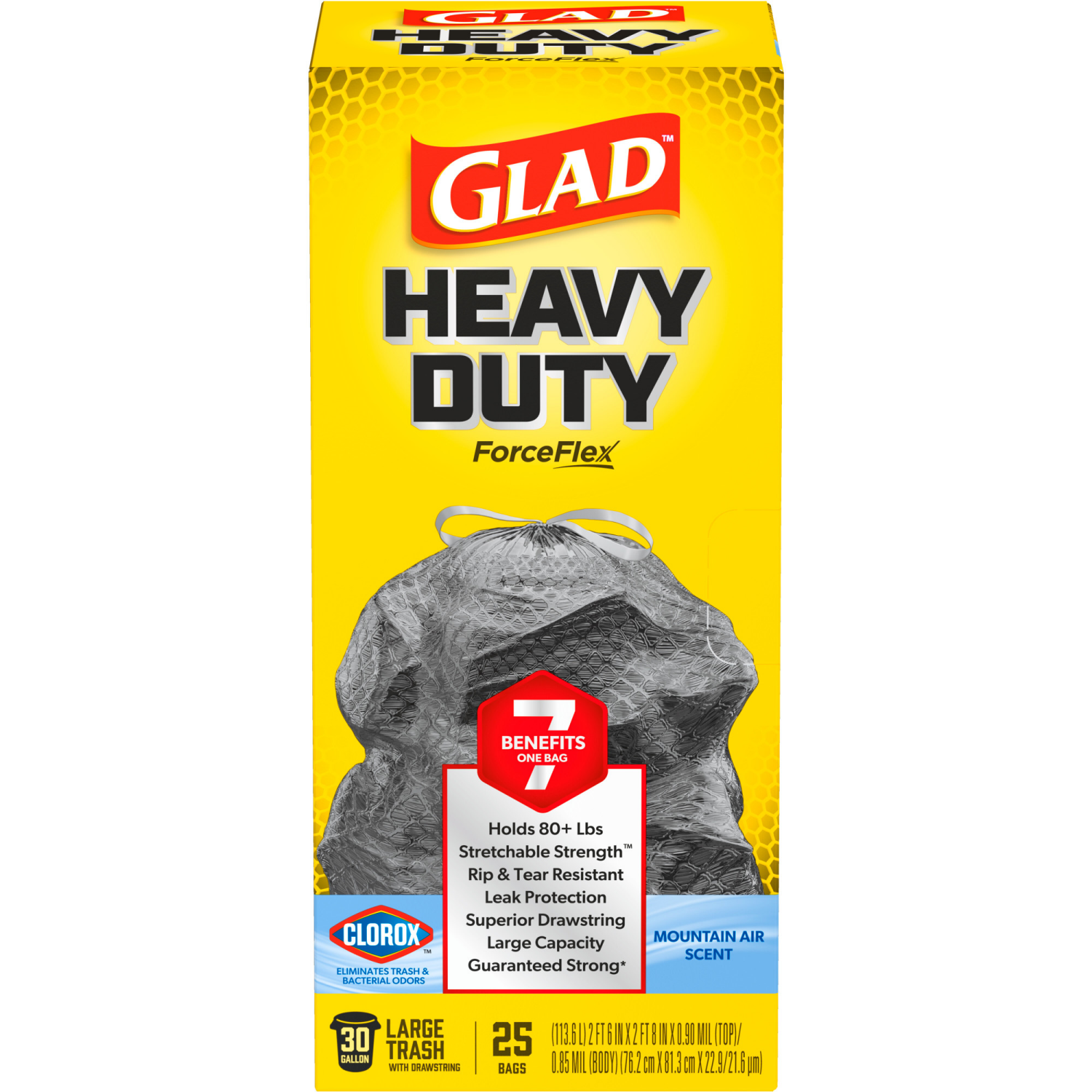 slide 6 of 8, Glad ForceFlex with Clorox Large Drawstring Mountain Air Trash Bags, 25 ct