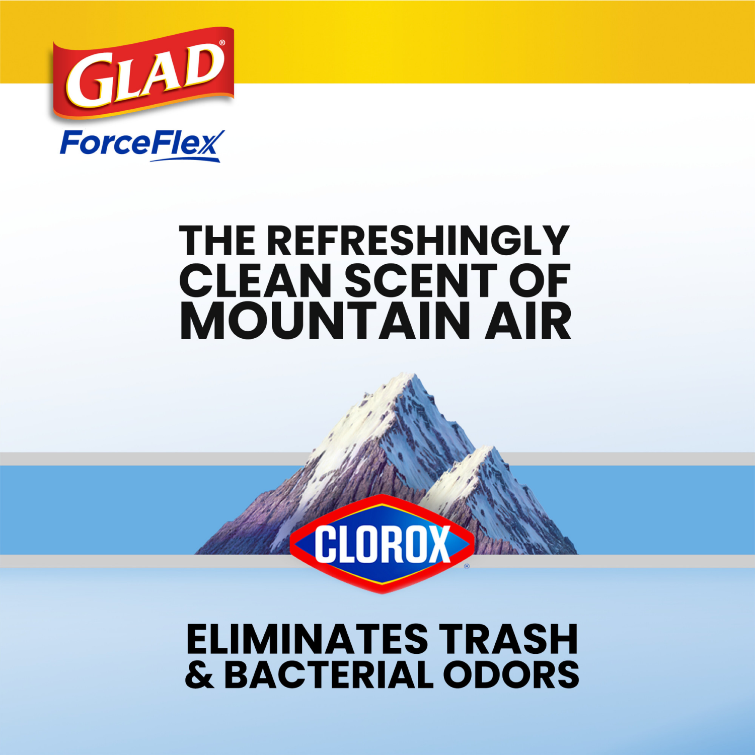 slide 8 of 8, Glad ForceFlex with Clorox Large Drawstring Mountain Air Trash Bags, 25 ct