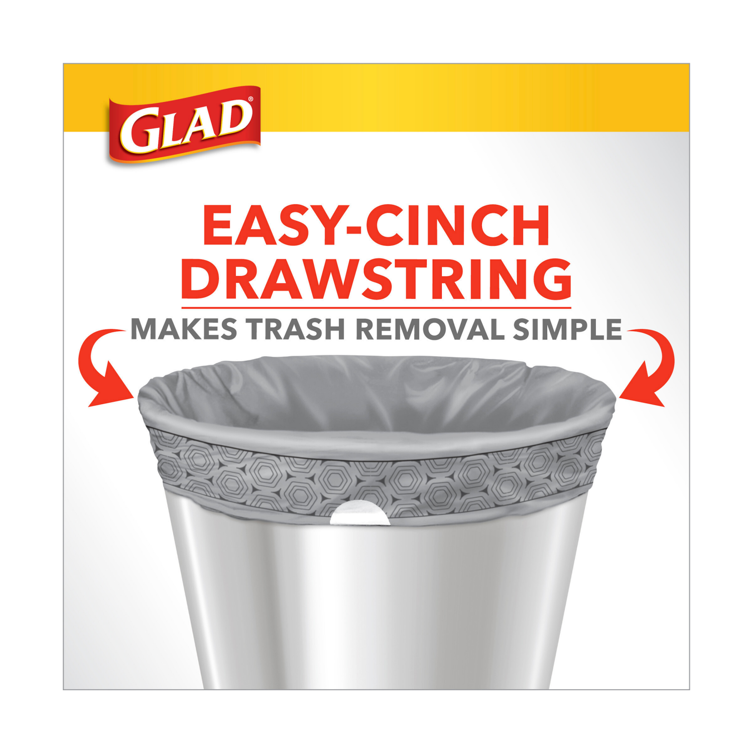 slide 8 of 8, Glad Medium Drawstring Trash Bags with Clorox, 8 Gallon Grey Trash Bags, Lemon Fresh Bleach Scent, 26 Count, 26 ct