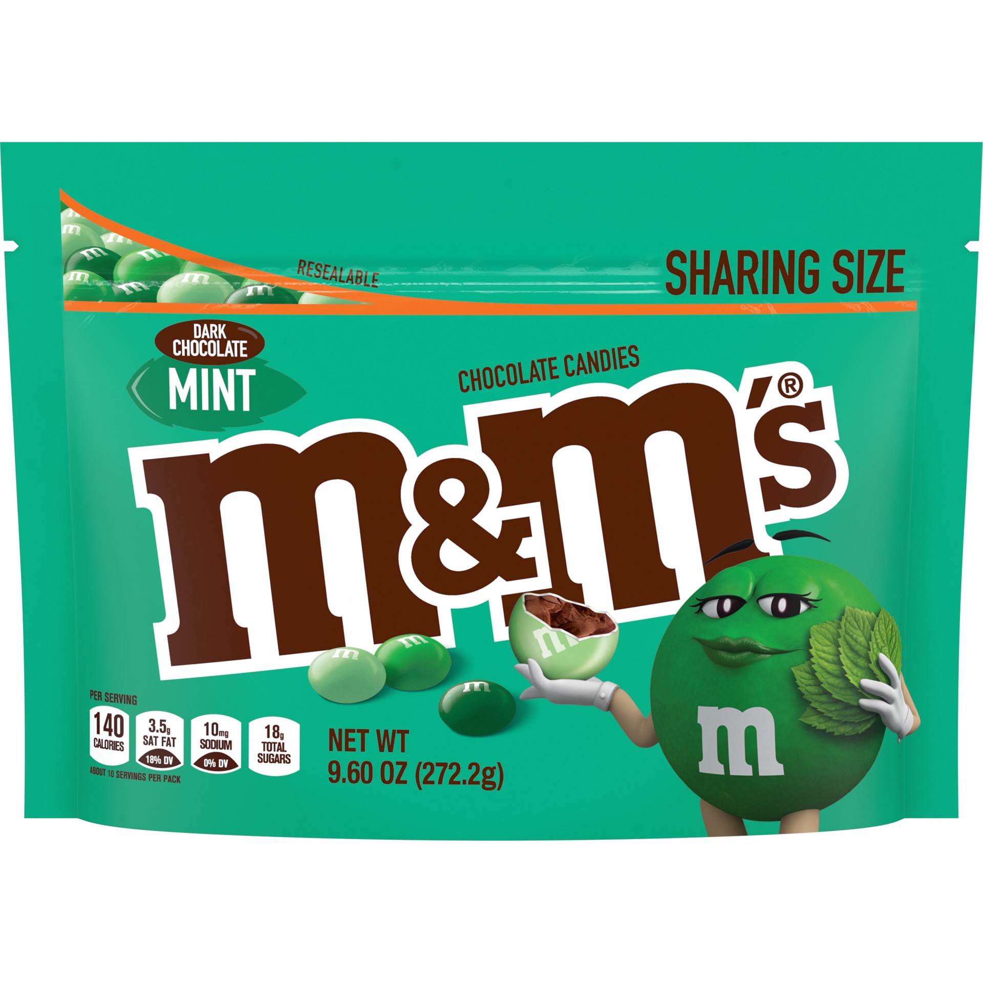 slide 1 of 8, M&M's Dark Chocolate Mint Candy, Sharing Size, 9.6 oz Bag, 9.6 oz