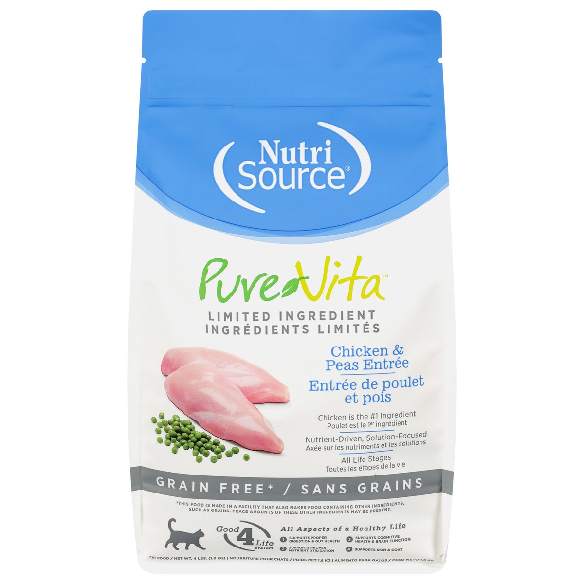 slide 5 of 15, NutriSource PureVita Grain Free All Life Stages Chicken & Peas Entree Cat Food 4 lb, 4 lb