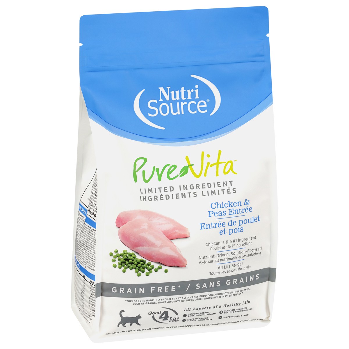 slide 8 of 15, NutriSource PureVita Grain Free All Life Stages Chicken & Peas Entree Cat Food 4 lb, 4 lb