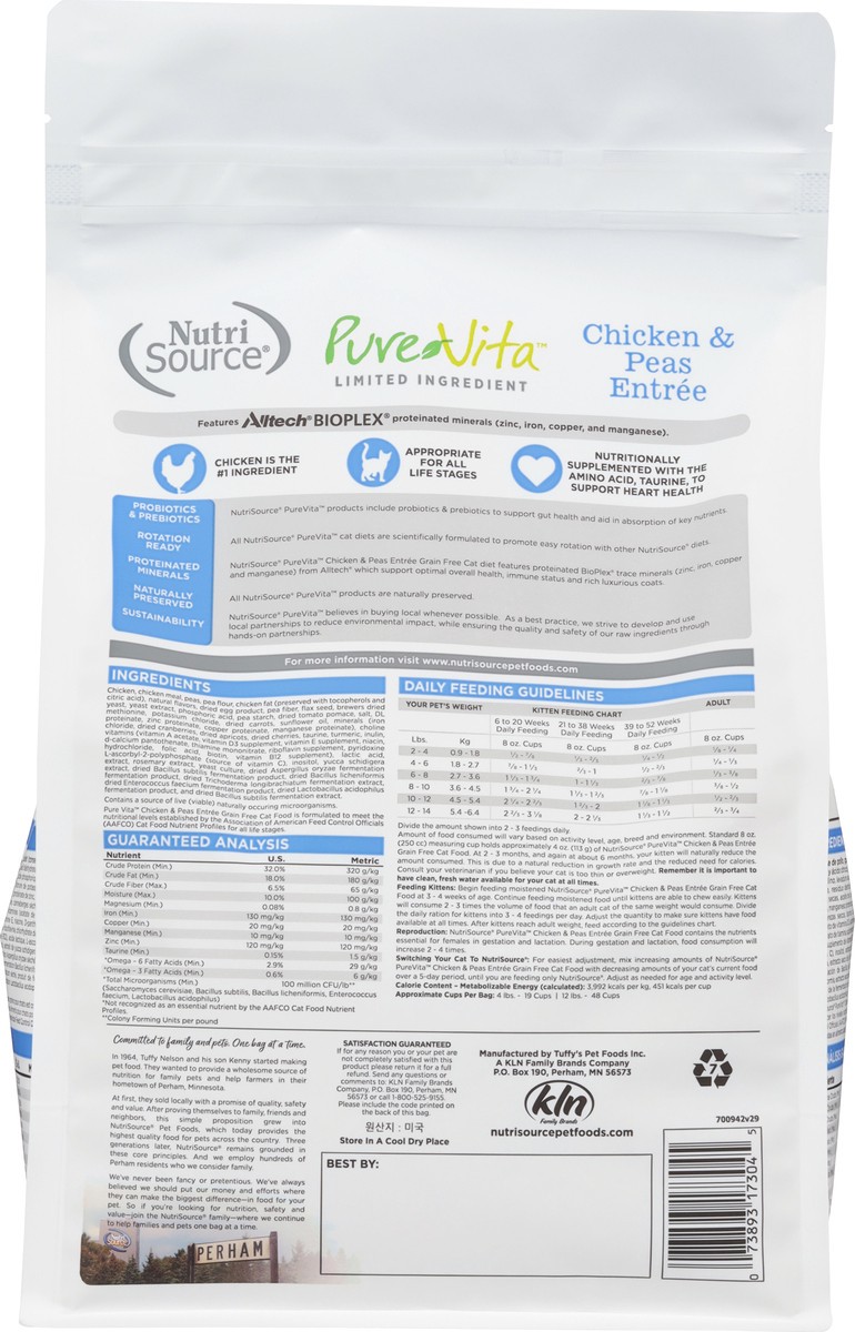 slide 4 of 15, NutriSource PureVita Grain Free All Life Stages Chicken & Peas Entree Cat Food 4 lb, 4 lb