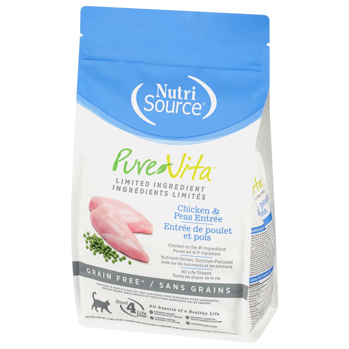 slide 15 of 15, NutriSource PureVita Grain Free All Life Stages Chicken & Peas Entree Cat Food 4 lb, 4 lb