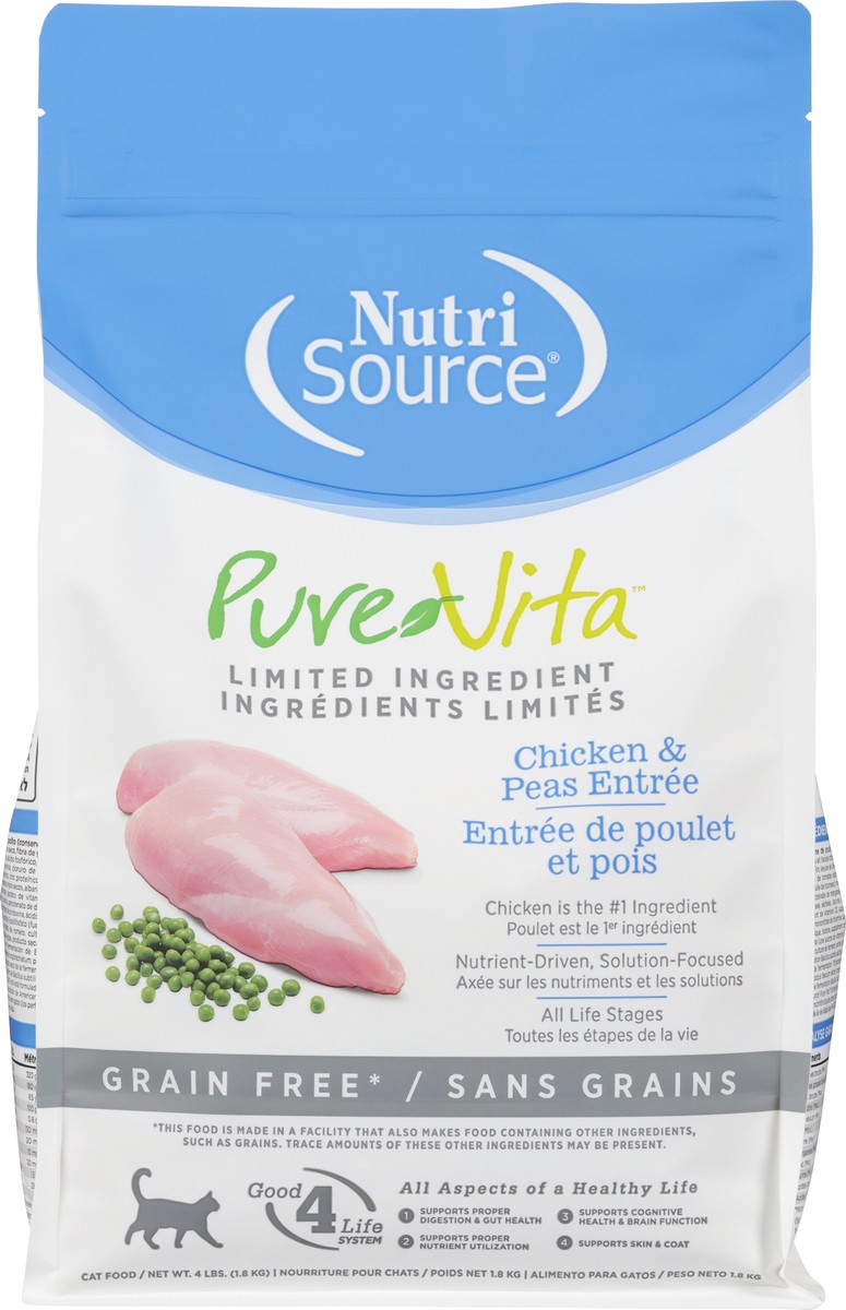 slide 13 of 15, NutriSource PureVita Grain Free All Life Stages Chicken & Peas Entree Cat Food 4 lb, 4 lb
