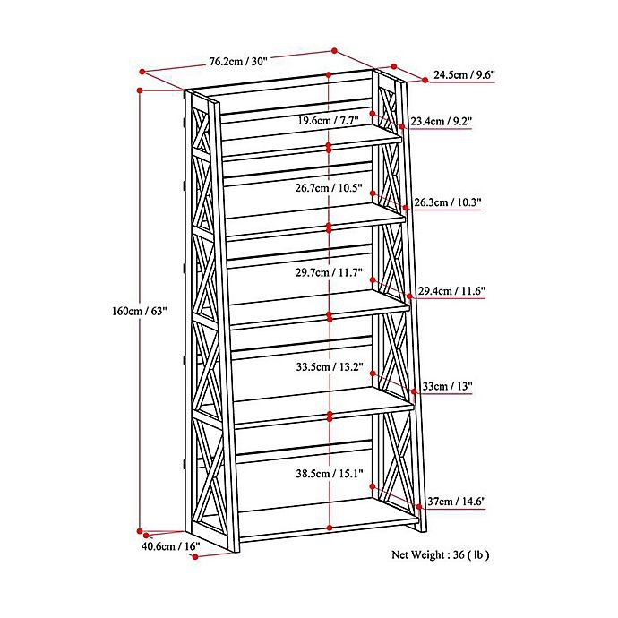 slide 7 of 7, Simpli Home Kitchener Ladder Shelf Bookcase - Brown, 1 ct