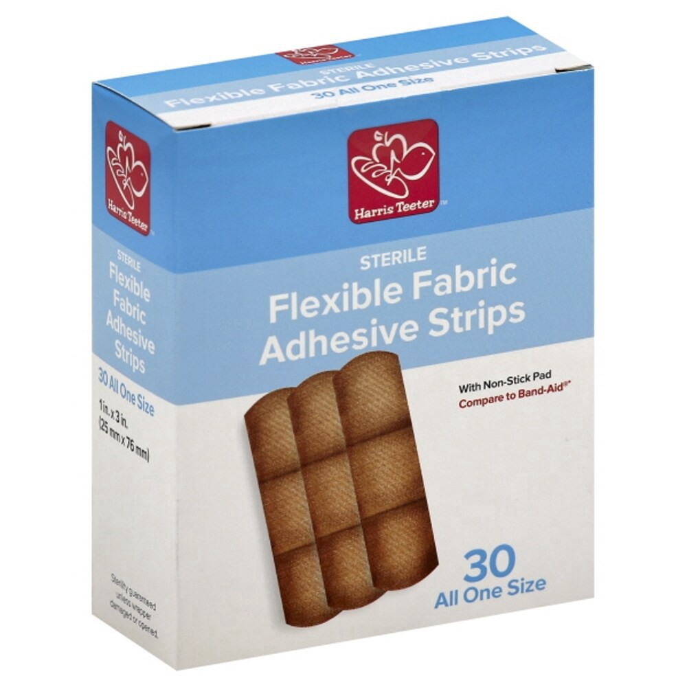 slide 1 of 4, Harris Teeter All One Size Flexible Fabric Adhesive Strips, 30 ct