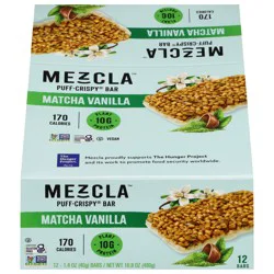 Mezcla Gluten Free Matcha Vanilla Puff-Crispy Protein Bar - 12 ct