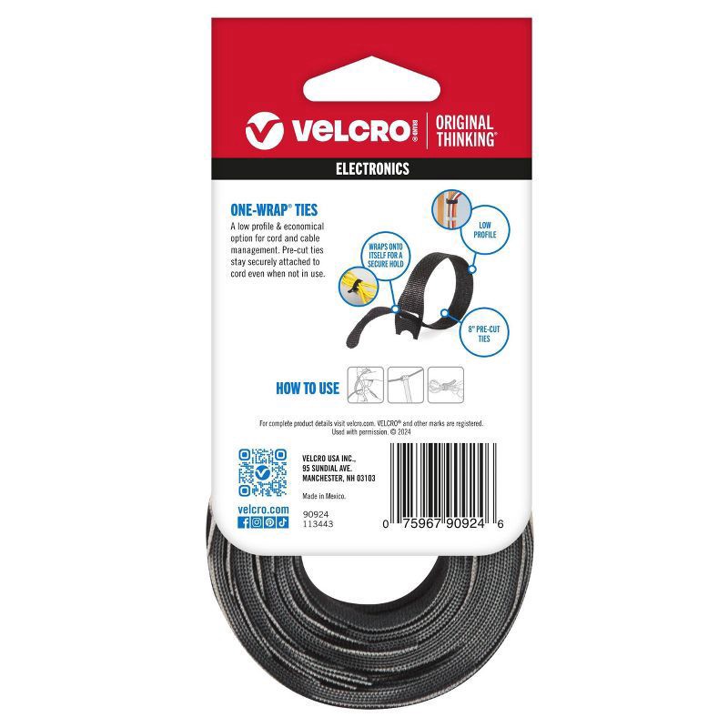 slide 2 of 6, VELCRO Brand ONE-WRAP Thin Ties Black, 50 ct