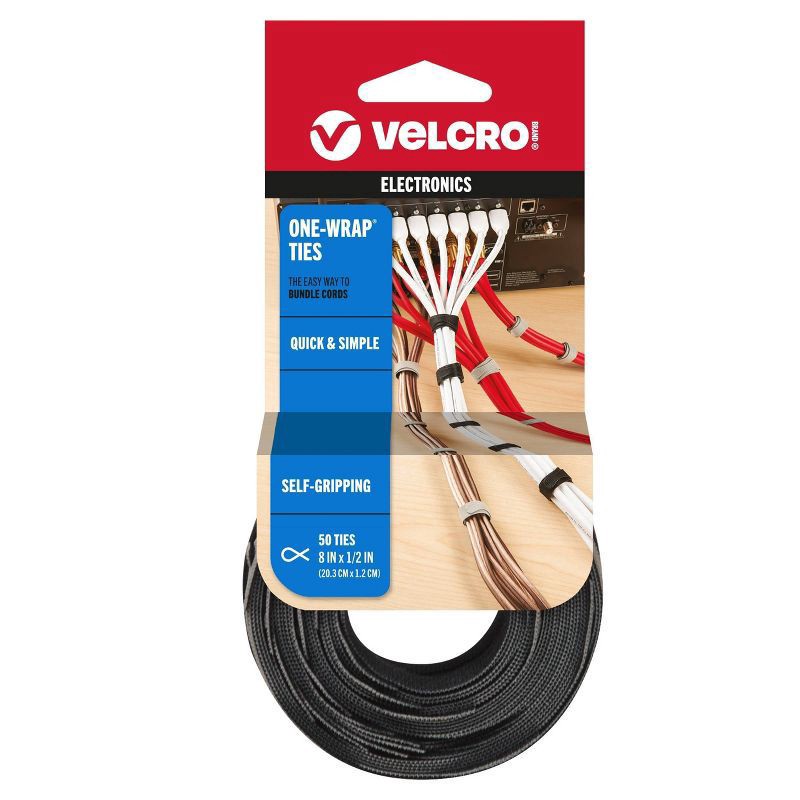 slide 1 of 6, VELCRO Brand ONE-WRAP Thin Ties Black, 50 ct