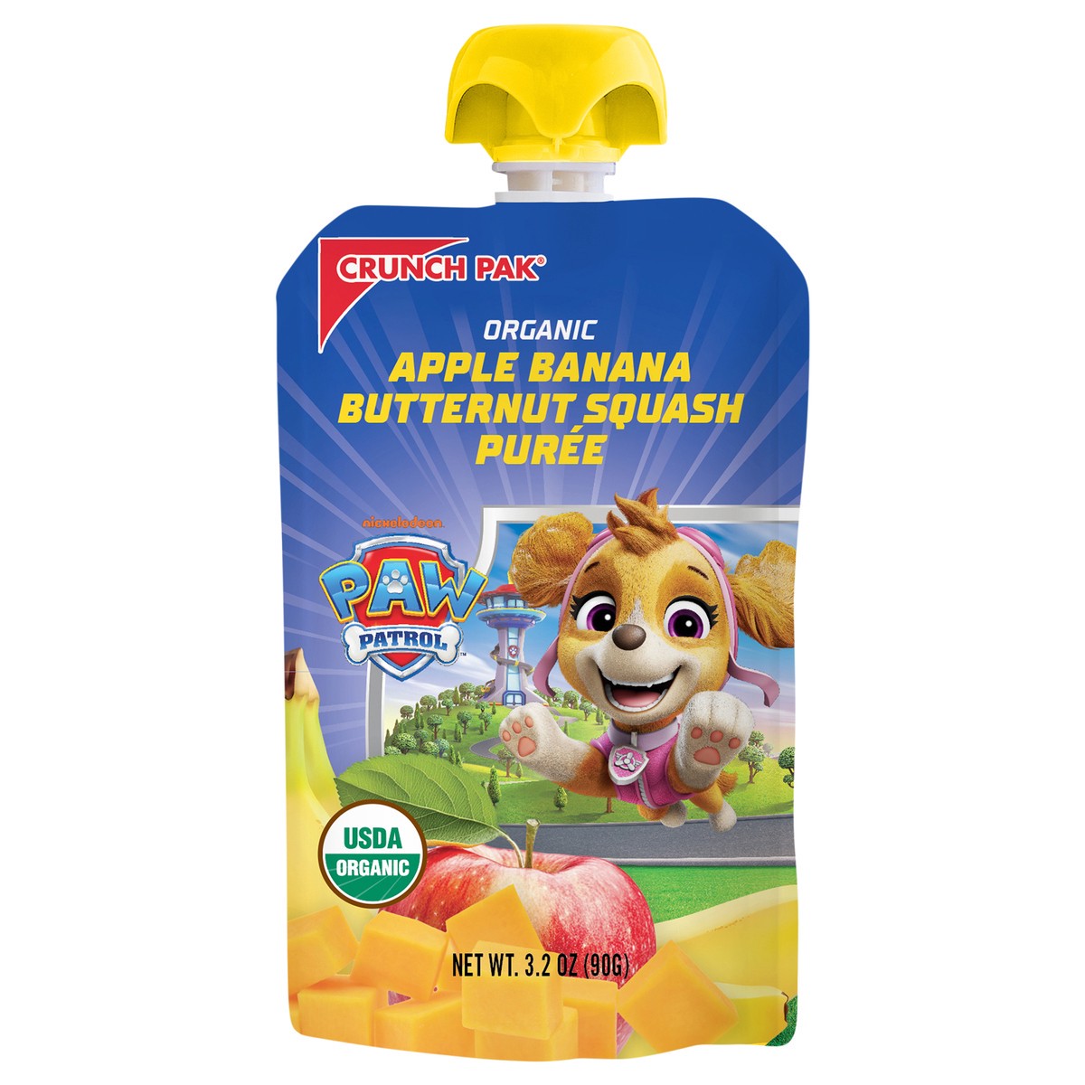 slide 1 of 7, Crunch Pak Organic Purée PAW Patrol Apple Banana Butternut Squash Pouch, 3.2 oz