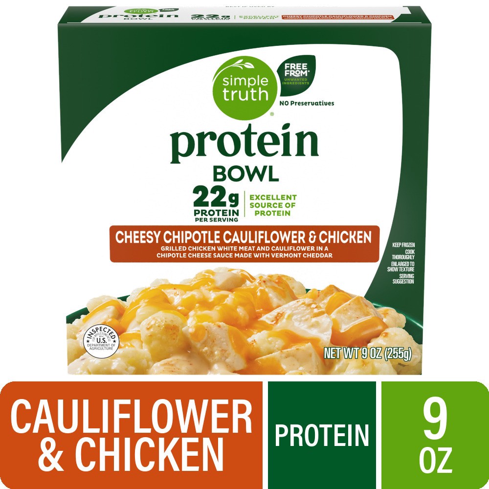 slide 1 of 1, Simple Truth® Protein Cheesy Chipotle Cauliflower and Chicken Bowl, 9 oz