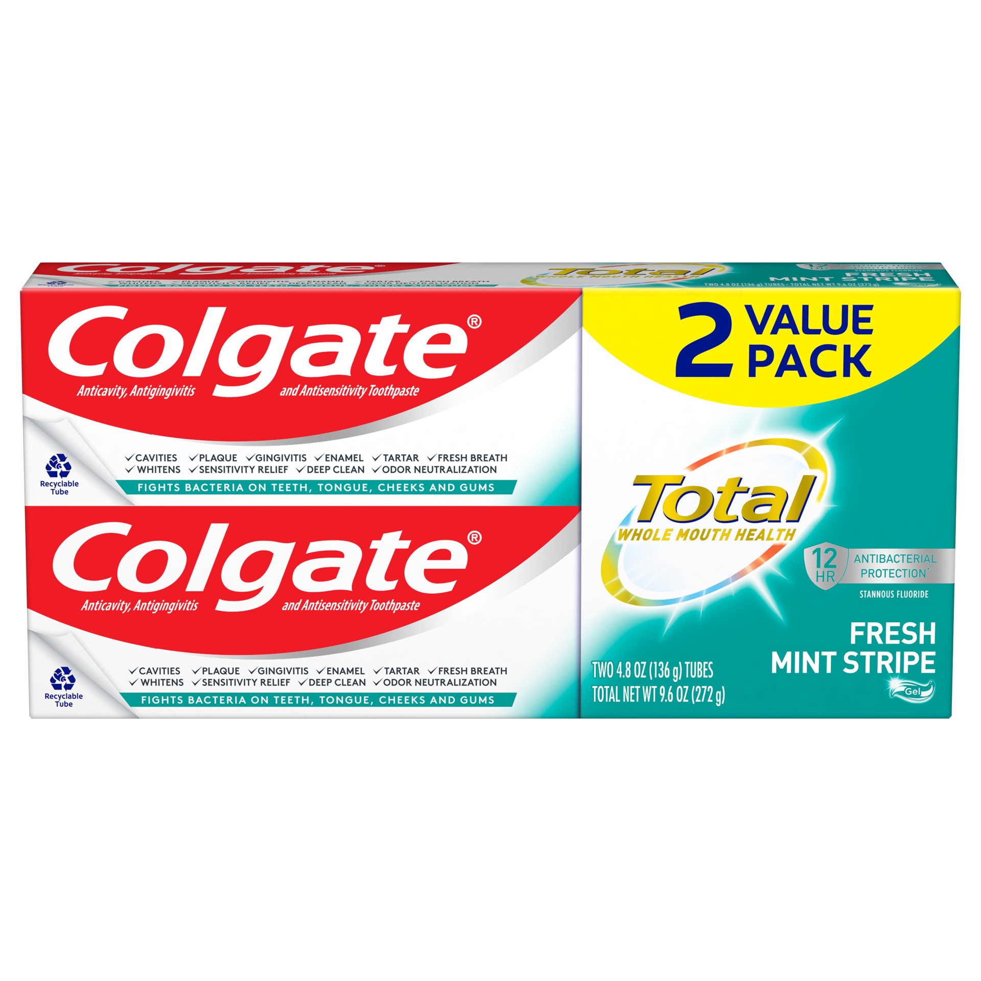 slide 1 of 1, Colgate Total Fresh Mint Stripe Gel Toothpaste - 4.8oz 2pk, 4.8 oz; 2 ct