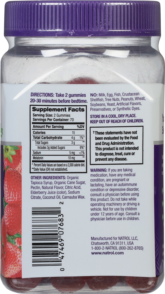 slide 6 of 9, Natrol 10mg Melatonin Gummies, Sleep Support for Adults, Melatonin Supplements for Sleeping, 140 Strawberry-Flavored Gummies, 70 Day Supply, 140 ct