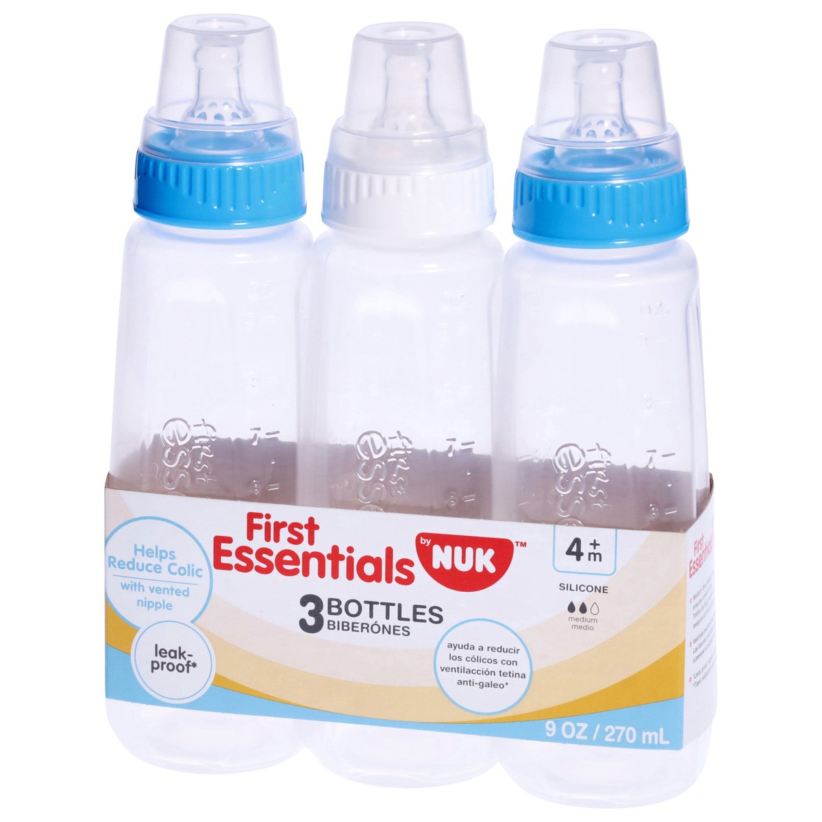 slide 2 of 9, First Essentials Silicone Medium 9 Ounce 4 Month+ Feeding Bottles 3 ea, 3 ct; 9 oz