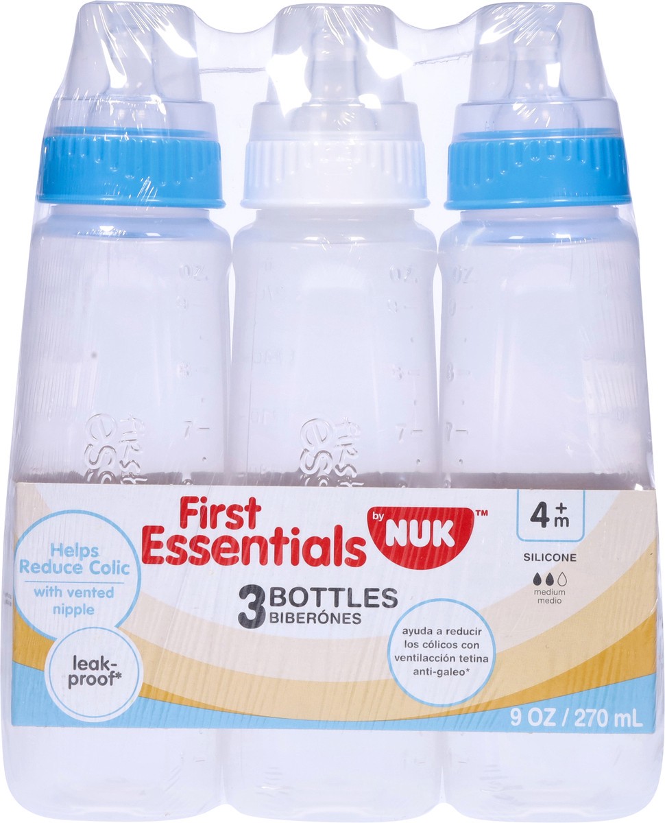 slide 5 of 9, First Essentials Silicone Medium 9 Ounce 4 Month+ Feeding Bottles 3 ea, 3 ct; 9 oz