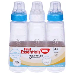 First Essentials Silicone Medium 9 Ounce 4 Month+ Feeding Bottles 3 ea