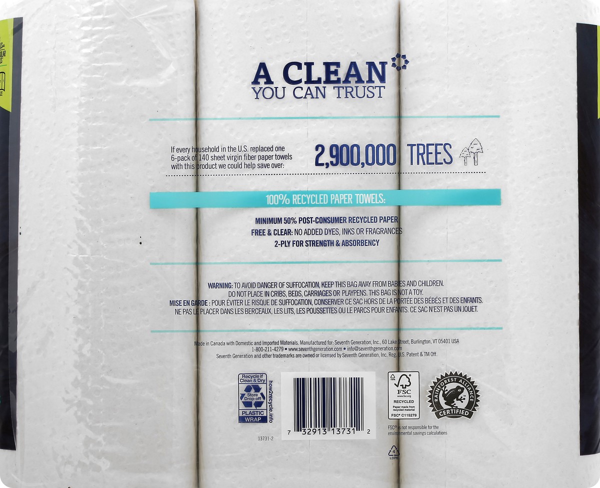 slide 7 of 9, Seventh Generation Paper Towels 2-ply 100% Recycled Paper, 6 Count, 6 ct