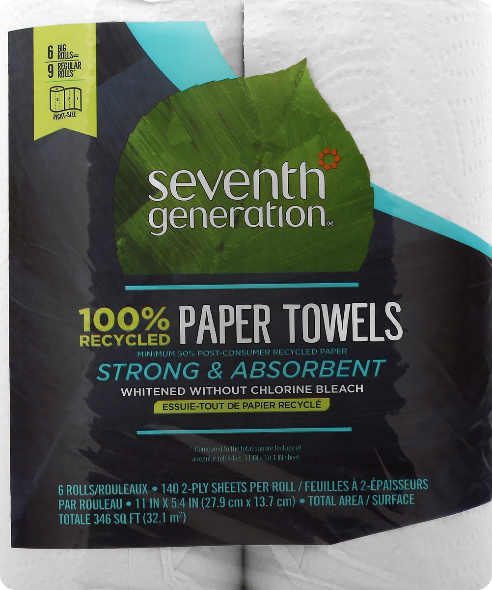 slide 2 of 9, Seventh Generation Paper Towels 2-ply 100% Recycled Paper, 6 Count, 6 ct