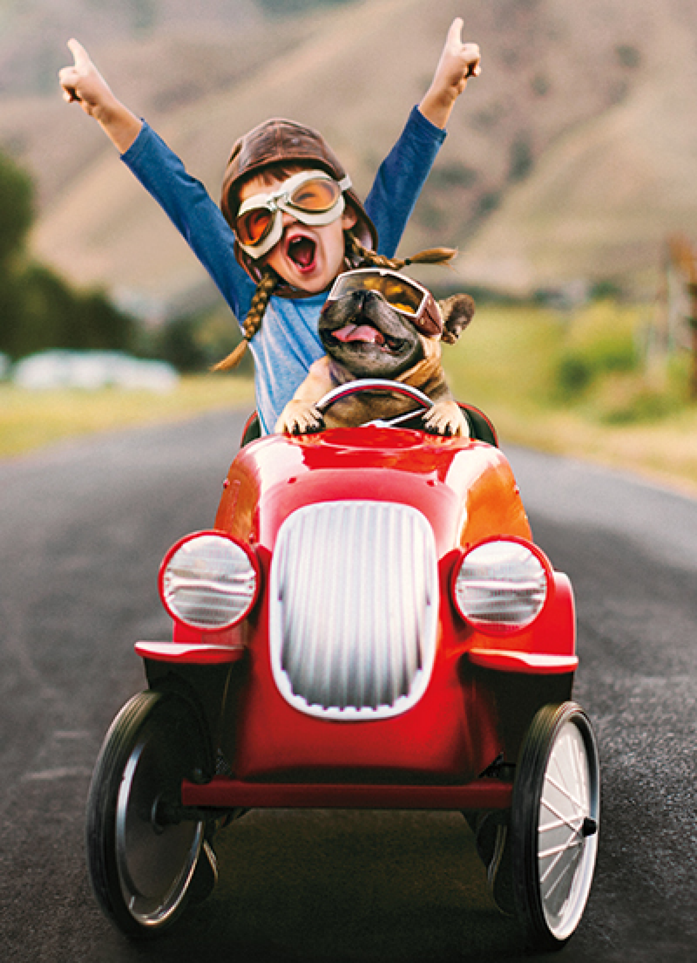 slide 1 of 1, Avanti Card Grad Kid And Dog In Go Cart, 1 ct