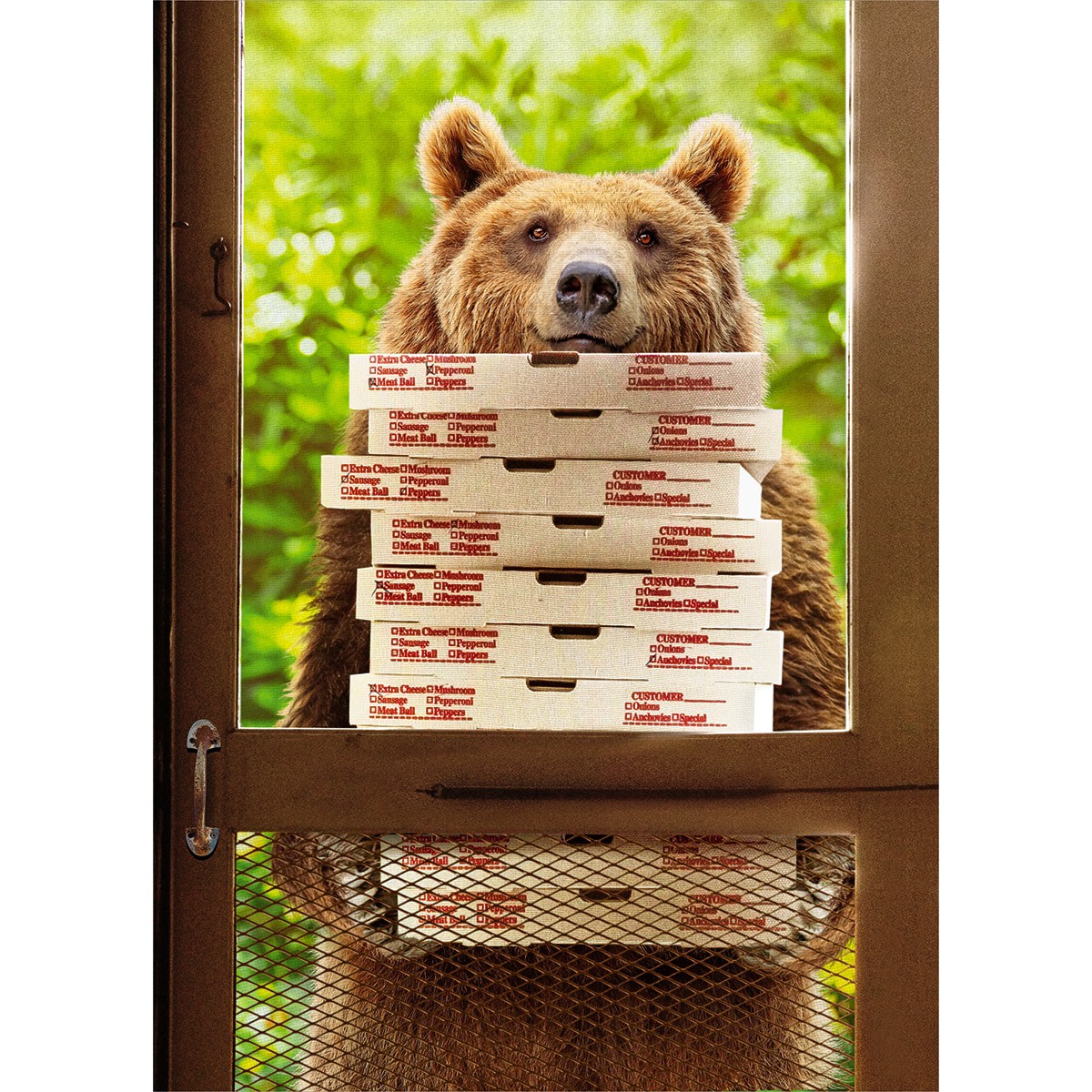 slide 1 of 1, Avanti Card Bday Bear With Pizzas And Si, 1 ct