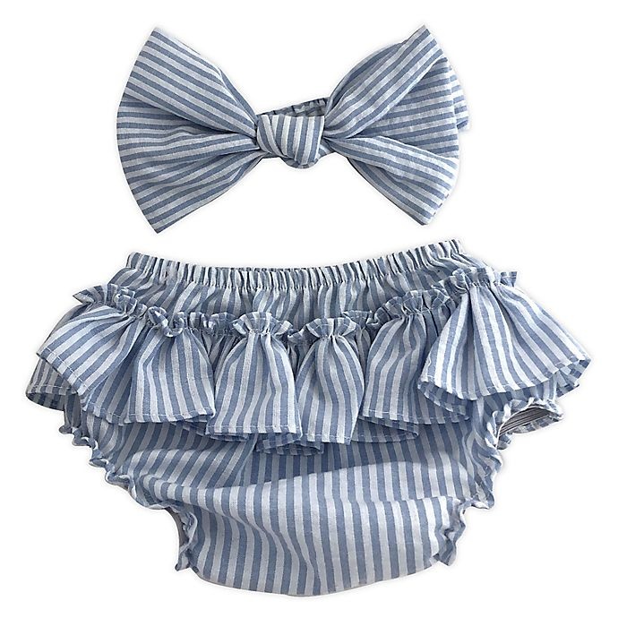 slide 1 of 1, Toby Fairy Seersucker Bow Headband and Diaper Cover Set - Blue, 2 ct