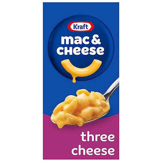 slide 1 of 8, Kraft Three Cheese Mac & Cheese Macaroni And Cheese Dinner With Mini-Shell Pasta - 7.25 Oz, 7.25 oz