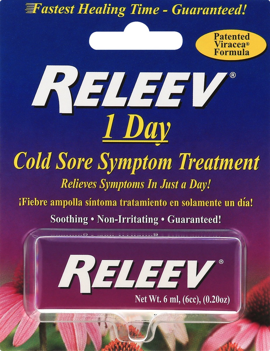 slide 1 of 12, Releev 1 Day Cold Sore Symptom Treatment 6 ml, 6 ml