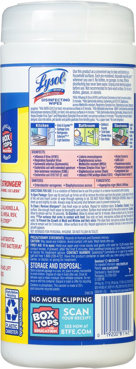 slide 9 of 9, Lysol Disinfectant Wipes, Multi-Surface Antibacterial Cleaning Wipes, For Disinfecting and Cleaning, Lemon and Lime Blossom, 35ct, 35 ct