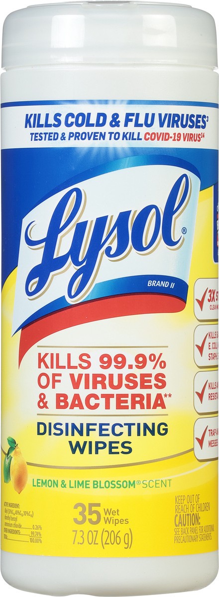 slide 6 of 9, Lysol Disinfectant Wipes, Multi-Surface Antibacterial Cleaning Wipes, For Disinfecting and Cleaning, Lemon and Lime Blossom, 35ct, 35 ct