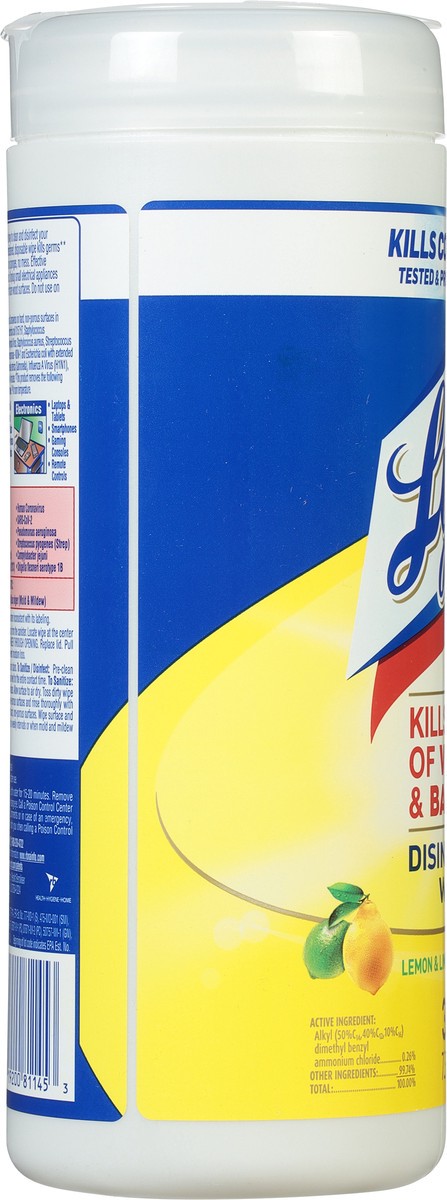 slide 4 of 9, Lysol Disinfectant Wipes, Multi-Surface Antibacterial Cleaning Wipes, For Disinfecting and Cleaning, Lemon and Lime Blossom, 35ct, 35 ct