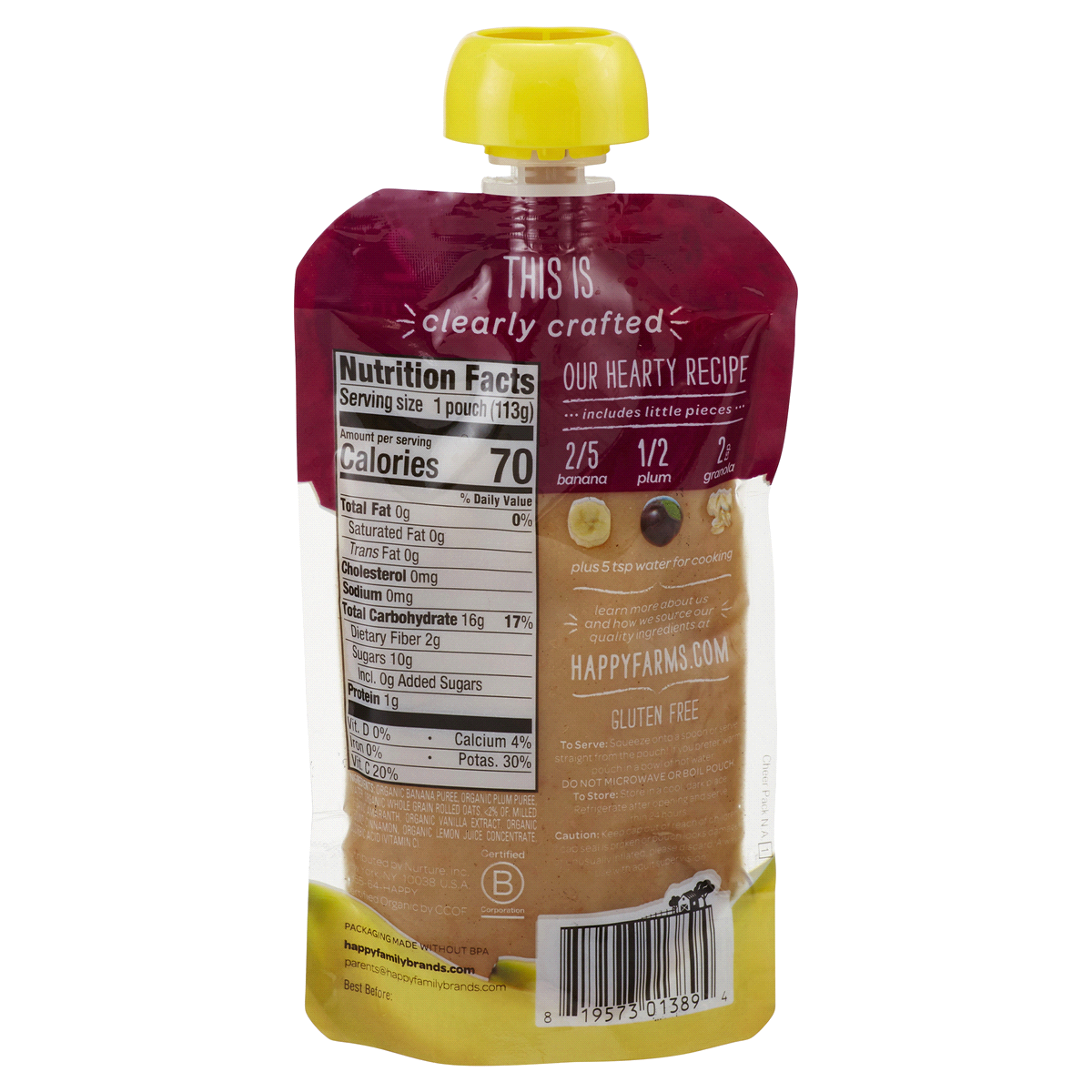 slide 2 of 2, Happy Baby Organic Banana, Plums & Granola Baby Food Pouch, 4 oz