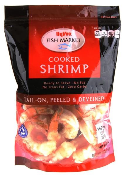 slide 1 of 1, Hy-Vee Fish Market Cooked Shrimp, 16-20 ct