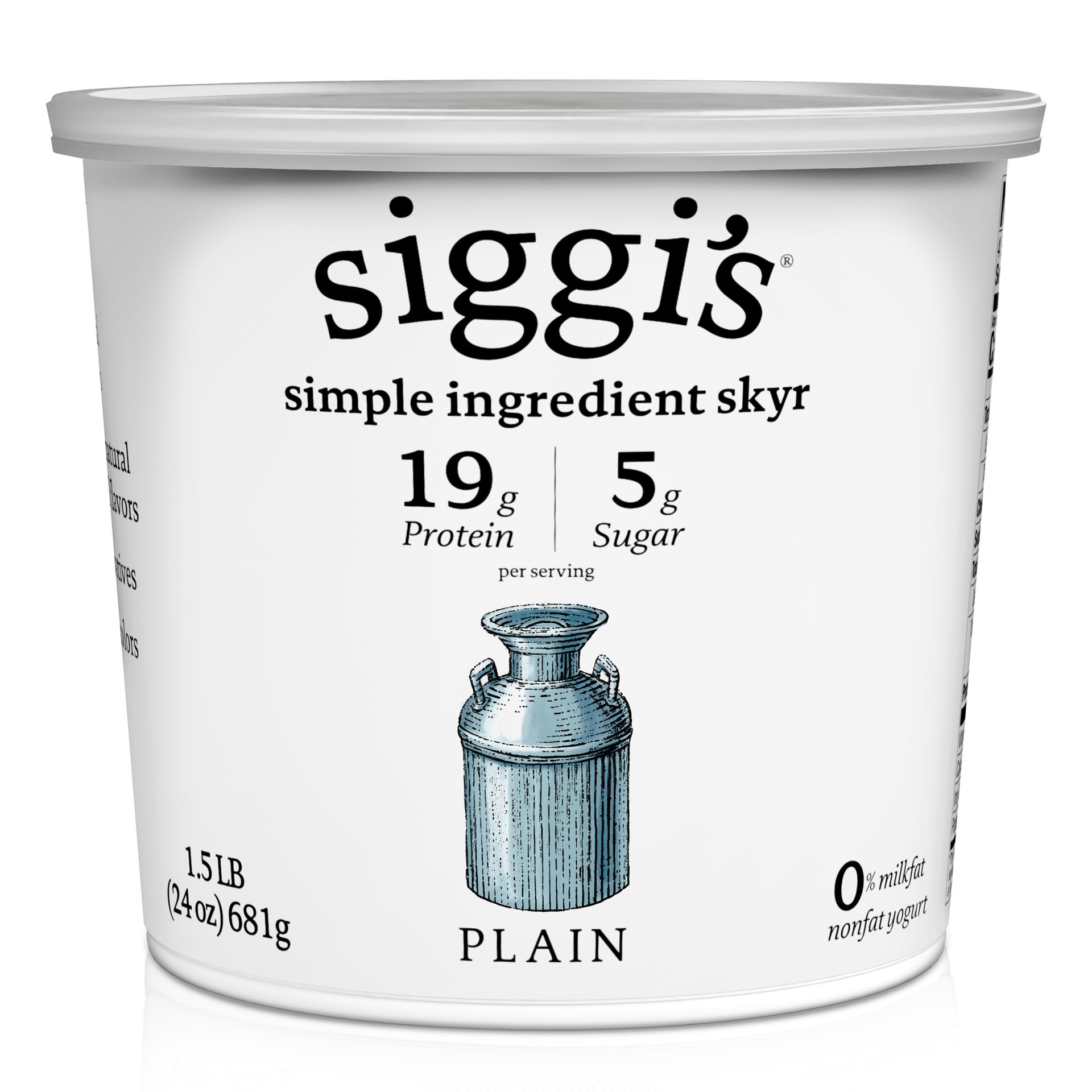 slide 1 of 1, Siggi's Icelandic Skyr Nonfat Yogurt, Plain, 24 oz., 24 oz