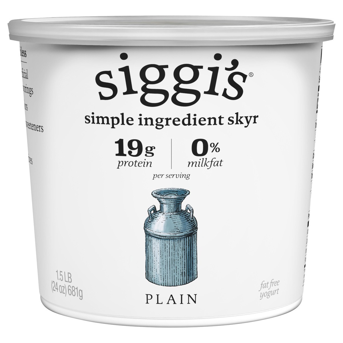 slide 1 of 3, Siggi's siggi’s Icelandic Skyr Nonfat Yogurt, Plain, 24 oz., 24 oz