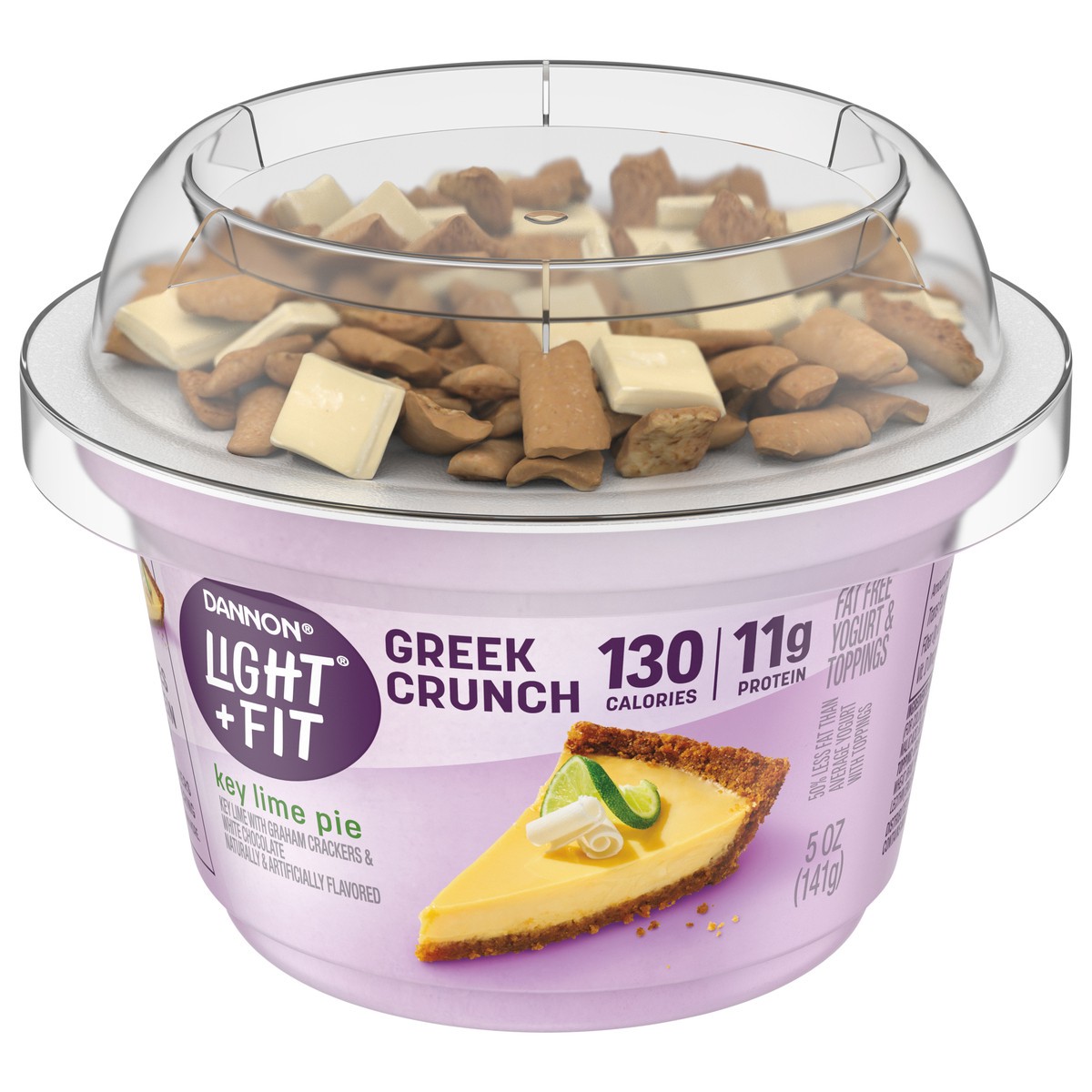 slide 1 of 1, Light + Fit Dannon Light + Fit Greek Crunch Nonfat Yogurt with Toppers, Key Lime Pie, 5 oz., 5 oz