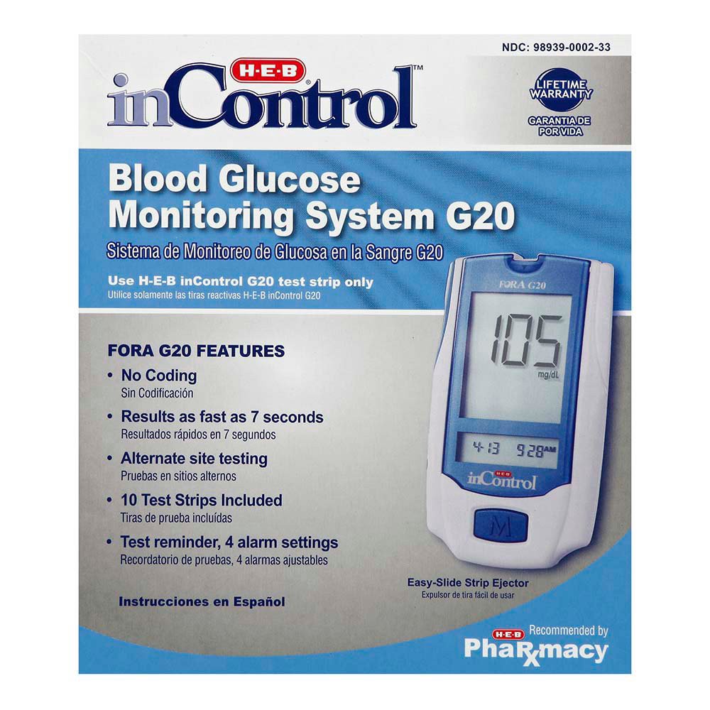 slide 1 of 1, H-E-B InControl Blood Glucose Monitoring System G20, 1 ct