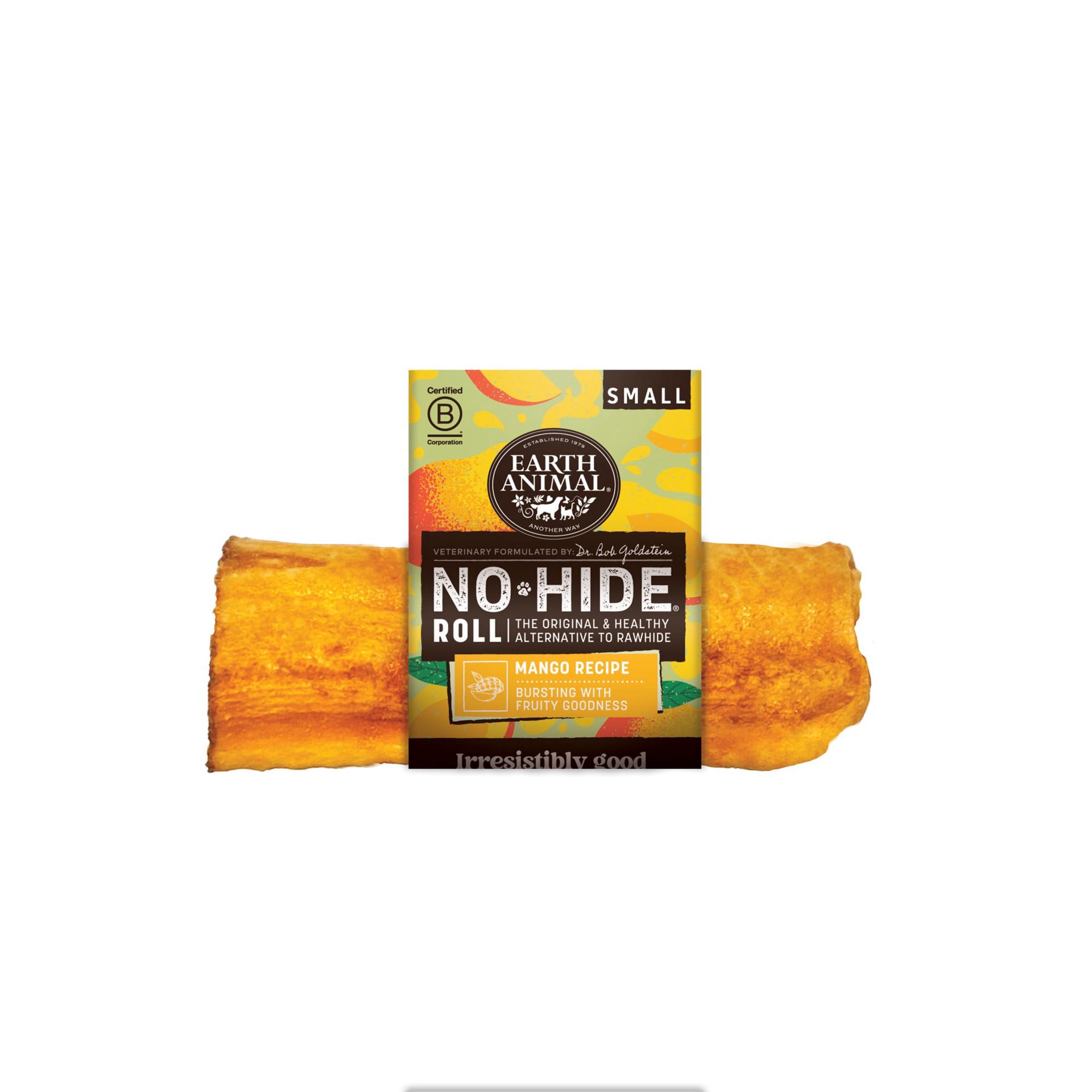 slide 1 of 1, Earth Animal No-Hide Rolls Mango Vegetarian Recipe Small Natural Rawhide Alternative Dog Chew, 1.2 oz., Count of 1, 1 ct
