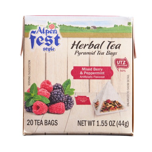slide 1 of 1, Alpenfest herbal tea pyramid tea bags, mixed berry & peppermint, 1.55 oz / 20 ct