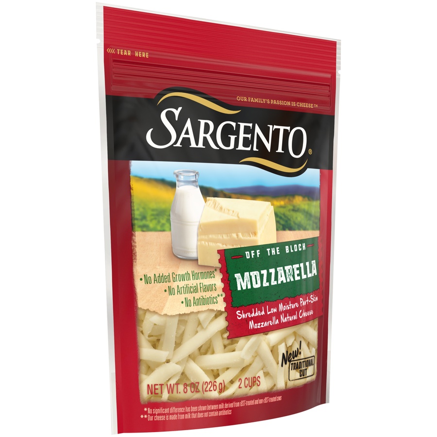 slide 2 of 8, Sargento Off The Block Mozzarella Traditional Cut Shredded Cheese, 8 oz